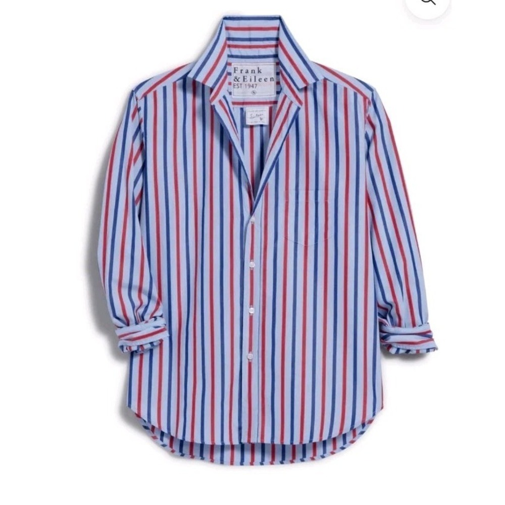 Frank & Eileen Blue, Red and White Striped Button-Down Shirt
